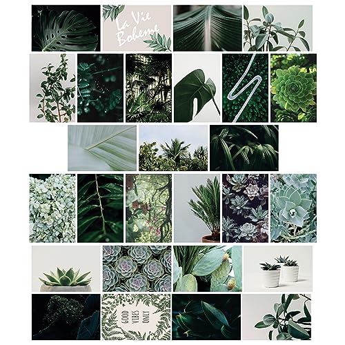 "WALPLUS 27 Stickers of 20x30cm(7.8x11.8"") Green Aesthetic Adhesive Wall Mural Collage Set Mural Art Vinyl Nursery Decorations for Living Room Kids Bedroom Decors Home Removable DIY Wall Decals Hotels"