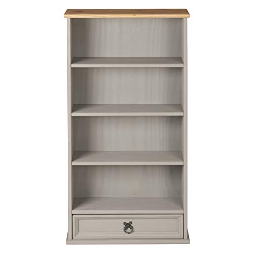 Mews Corona DVD Bookcase Rack Grey 1 Drawer CD Storage Unit Mexican Solid Pine