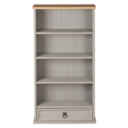 Mews Corona DVD Bookcase Rack Grey 1 Drawer CD Storage Unit Mexican Solid Pine