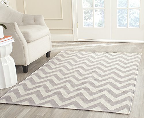 Safavieh Contemporary Indoor Flatweave Rectangle Area Rug, Dhurrie Collection, DHU557, in Grey / Ivory, 122 X 183 cm for Living Room, Bedroom or Any Indoor Space
