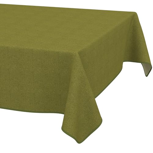 ANRO Washable Tablecloth Olive Green Linen Look with Hem 180 x 140 cm - Edged with hem - weatherproof garden tablecloth - table linen made of coated fabric - washable at 30 ??C