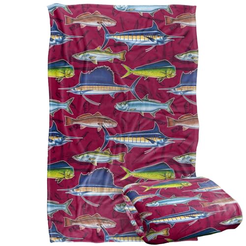 Jq Licensing Saltfish Fishing Pattern Silky Touch Super Soft Throw Blanket 91 x 147 Cm