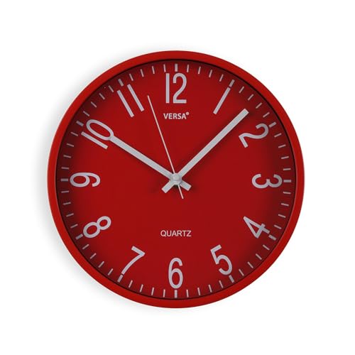 Versa Raven Silent and Decorative Wall Clock, for Kitchen, Living Room or Dining Room - Easy to Read, Measurements (H x L x W) 25 x 4.3 x 25 cm, Polypropylene, Red