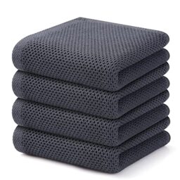 Kitinjoy 100% Cotton Waffle Weave Kitchen Towels, 4-Pack Super Soft and Absorbent Kitchen Dish Towels for Drying Dishes, Kitchen Hand Towels, 13 in x 28 in, Dark Grey