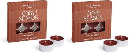 Wax Lyrical Winter Apple Tealights - Spiced Red Apple Scent - Fruit & Caramel Notes - Box of 9 Tealight Candles, Deep Coloured (Pack of 2)