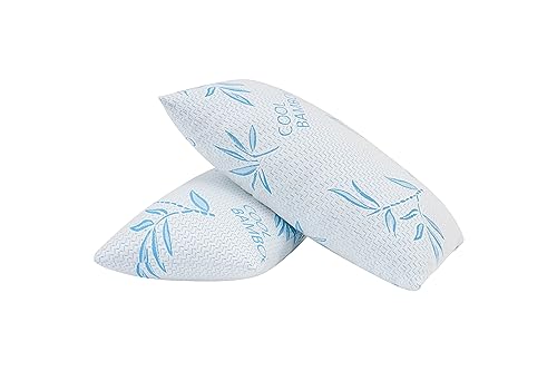 2 Pack Standard Size Rayon Derived from Bamboo Pillow for Sleeping, Cooling Shredded Memory Foam Adjustable Bed Pillow with Hypoallergenic, Removable/Washable Cover