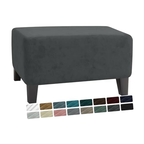 MAXIJIN Velvet Ottoman Cover Rectangular Stretch Square Ottoman Covers Slipcover Rectangle Washable Foot Stool Cover Thick Storage Protector with Elastic Bottom (Ottoman XX-Large, Grey)