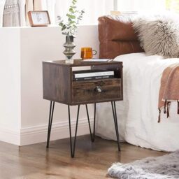 VECELO Bedside Tables, Mid-Century Modern Sofa Side/End Cabinet with Drawer and Storage Shelf for Living Room Bedroom