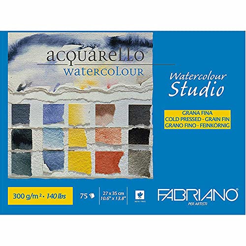 Honsell Fabriano Watercolour 75302735 Watercolour Card Jumbo Block Glued at Top 300 g/m?? 27 x 35 cm 75 Sheets Natural White Fine Grain Acid Velvety Surface