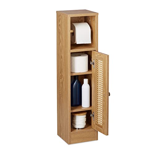 Relaxdays Bathroom Cabinet, Toilet Roll Holder, Free-standing, Wooden, Storage, Cupboard, HxWxD: 80x20.5x21 cm, Brown