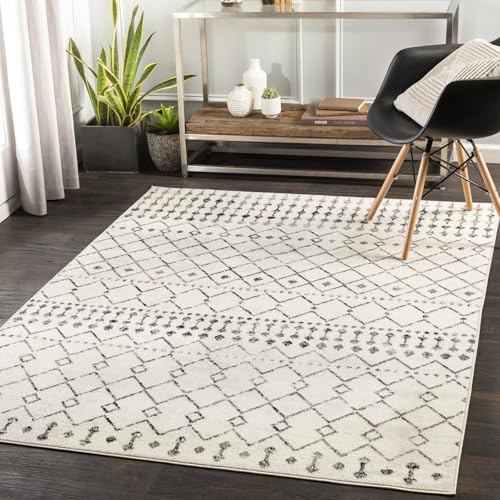 Livabliss Leonor Abu Dhabi Geometric Carpet 140x200 cm – Scandi Abstract Boho Style for Living Room, Dining & Kitchen, Easy Care Pile Floor Covering, Ivory Grey Black