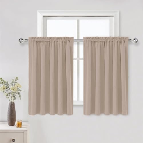 DWCN Blackout Curtains for Living Room Thermal Insulated, Energy Saving & Noise Reducing Bedroom Curtains, Camel, W 60x L 36 Inch, Set of 2 Rod Pocket Curtain Panels