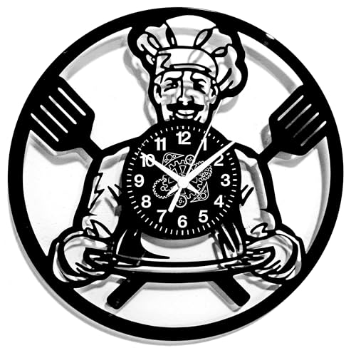 Instant Karma Clocks - Cook Wall Clock with Chef and Kitchen Utensils – Silent No-Ticking - Perfect for Bedroom, Office, Studio, Cabin, Living Room – Unique Decoration