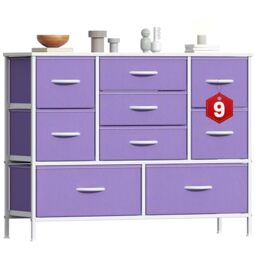 GoaHi Chest of Drawers, Large Dressers with Metal Frame and MDF Wooden Top Board, Adjustable Feet, Anti-Tip Safety, Storage Unit with 9 Drawers for Bedroom, Living Room, Closet, Office Purple