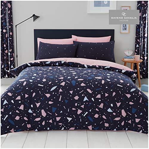 Gaveno Cavailia Terrazzo Luxurious Bed Set with Duvet Cover and Pillow Cases, Polyester-Cotton, King-Navy