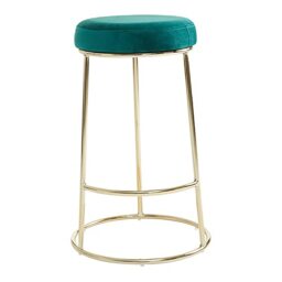 Premier Housewares Outdoor Bar Stool Green Velvet Kitchen Stools With Golden Base Tall Chair For Breakfast Bar/Outdoor Seating 35 x 68 x 35