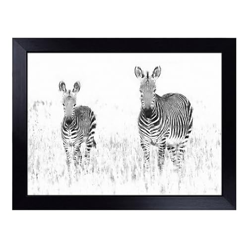 Lap Tray with Bean Bag Cushion, Two Zebras - Handmade in the UK, Raised Wooden Edge, Padded Cushion, Heat-Resistant Wipe-Clean Surface, for Meals, Laptops and Crafts