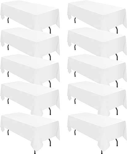 10 Pack White Tablecloths for 8ft Rectangle Tables 60 x 126 Inch - Polyester Table Cover Stain and Wrinkle Resistant Washable Fabric Table Clothes for Wedding Party Banquet Reception Restaurant