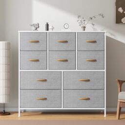 Feonase Chest of Drawers,Bedroom Dresser with 8 Fabric Drawers, Metal Frame  & MDF Wood Top, Adjustable Feet, Storage Organizer Unit for Bedroom,  Closet, Living Room, Office Hallway, Light Grey by Amazon |