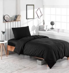 Nuit Des Rêves Elegant Black Single Quilt Cover Set, 135 x 200 cm Duvet & 80 x 80 cm Pillowcase, 65% Cotton, 35% Polyester, Machine Washable, Button Closure
