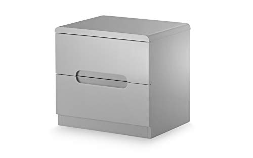 Julian Bowen Manhattan Bedside Table, 2 Drawer, Gloss, Grey - H42.5 x W45cm