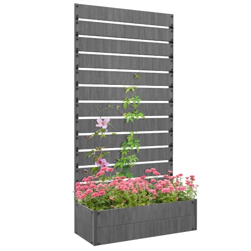 Outsunny Garden Planter with Trellis for Climbing Plants, Dark Grey - Flowers, Vines, Freestanding Raised Bed, Garden, Outdoor, Patio, Planter Box with Drainage Gap