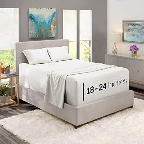 Nestl Extra Deep Pocket Sheets - Fits Mattress 18-24 Inches, Full Size Sheets Set, White