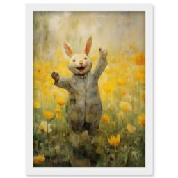 Artery8 Tulips and Rabbit Watercolour Fun Kids Baby Nursery Artwork Framed Wall Art Print A4