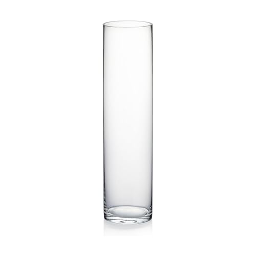 "WGVI Quality Thick Weighted Clear Cylinder Glass Vases, 3"" W x 12"" H, Skinny Bud Vase Narrow Floral Bouquet Flower Arrangements Storage Container Candle Holders Decorative Accents, 1 Piece"