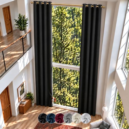 Extra Long Blackout Curtains - 2 Story High Living Room Drapes - Tall Curtains for High Ceiling or Long Window - 144 156 168 192 204 216 228 240 Inch 12ft-20ft Length(1 Panel,Black, 52???x204???)