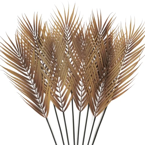 "SNAIL GARDEN 8Pcs Fall Artificial Palm Leaves, 26.4"" Faux Palm Fronds Autumn Leaf with Stem Greenery Branches for Home Tall Vase Indoor Outdoor Table Centerpiece Fireplace Decor"