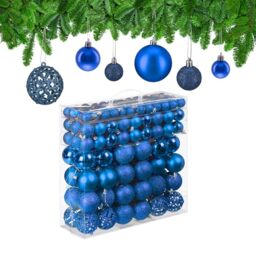 Relaxdays Christmas Baubles Set of 150, Glittering, Matt & Shiny Surfaces, Tree Ornaments, Plastic, ∅ 3, 4 & 6 cm, Blue