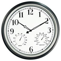 SecreShow 16 Inch Large Indoor Outdoor Wall Clock,Waterproof Non-Ticking Clock with Thermometer and Hygrometer Combo,Battery Operated Clock Wall Decorative- Silver
