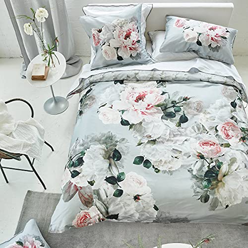 Peonia Grande Printed Cotton Satin Duvet Cover, 260 cm x 240 cm, Grey