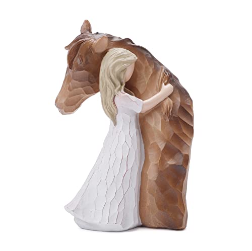 Truly a Friend Guardian Angel Statues, Hand-Painted Girl Embracing Horse Figurines, Horse Lover & Remembrance Gifts, Cowgirl Gifts for Birthday & Christmas