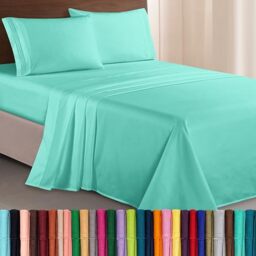 Elegant Comfort Luxurious 1500 Premium Hotel Quality Microfiber Three Line Embroidered Softest 4-Piece Bed Sheet Set, Wrinkle and Fade Resistant, California King, Paradise Teal