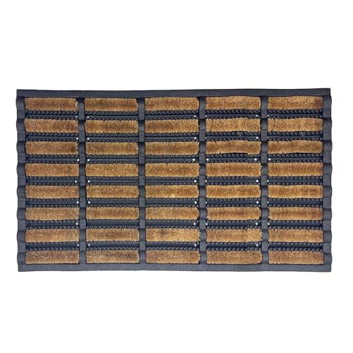 Nicoman Rubber and Coir Doormat, Scraper Door Mat with Natural Bristles, Outdoor Entrance Mat, Removes Grass, Mud & Dirt, Front Door Entrance Doormats (Brown, 75 x 45 cm)