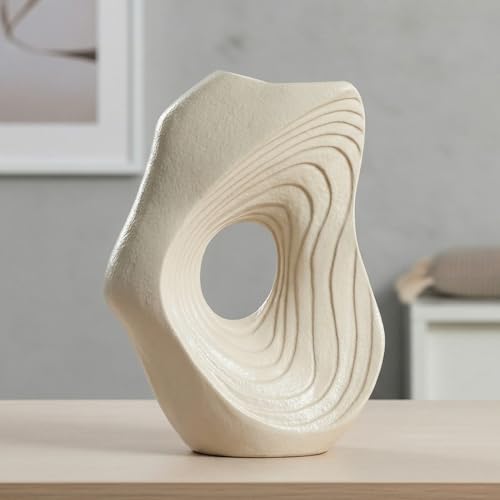 Sunddo Donut Vase - White Ceramic Vase for Home Decor - 11 Inch Modern Boho Vases for Pampas Grass, Entryway, Wedding, Fireplace, Kitchen Counter Decor