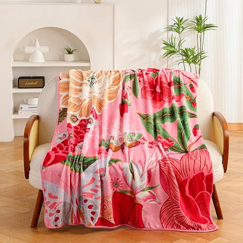 Tyrot Boho Floral Botanical Bed Throw Blanket, C3, 90x90