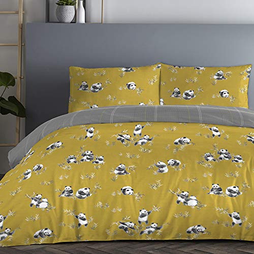 Fusion - Panda - Easy Care Duvet Cover Set - King Bed Size in Ochre