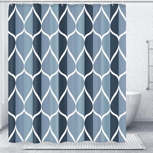 Gelbchu Aegean Blue Geometric Shower Curtain, Waterproof Design and Polyester, Quick-Drying, Weighted Hem, Blue Fabric Shower Curtains Set for Bathroom W 72 x H 72, Machine Washable with 12 Hooks