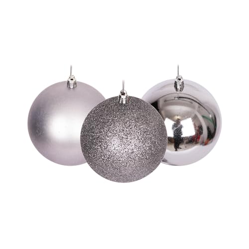 60mm/6Pcs Christmas Baubles Shatterproof Mid Grey, Christmas Tree Decorations Ball Ornaments Balls Xmas Hanging Decorations Holiday Decor - Shiny,Matte,Glitter