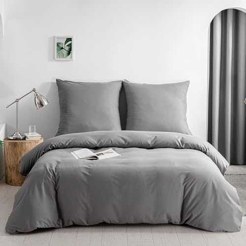 Good Nite Bed Linen Set 2-Piece 100% Polyester Microfibre Comfortable with Zip Duvet Covers, 1 Plain Duvet Cover + 1 Pillowcase (Anthracite, 135 x 200 cm + 80 x 80 cm x 1)