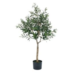 Artificial Olive Tree, Topiary Faux Tree - Premium Quality Real Wood Trunk and Natural Appearance Leaves, UV Protected, Indoor and Outdoor Use