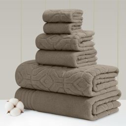 Amrapur Overseas 6-Piece Yarn Dyed Diamond Gate Jacquard Towel Set Taupe