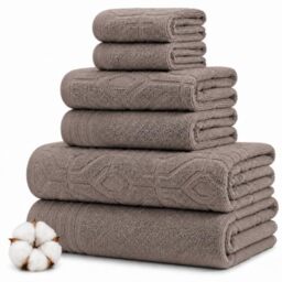 Amrapur Overseas 6-Piece Yarn Dyed Diamond Gate Jacquard Towel Set Taupe