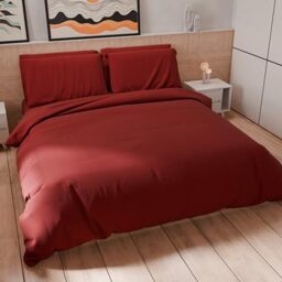PETTI Artigiani Italiani - Double Duvet Cover Set 200 x 200 cm (2 Pillowcases 63 x 63 cm Included), Soft Microfibre Duvet Cover Set, Solid Colour Bordeaux