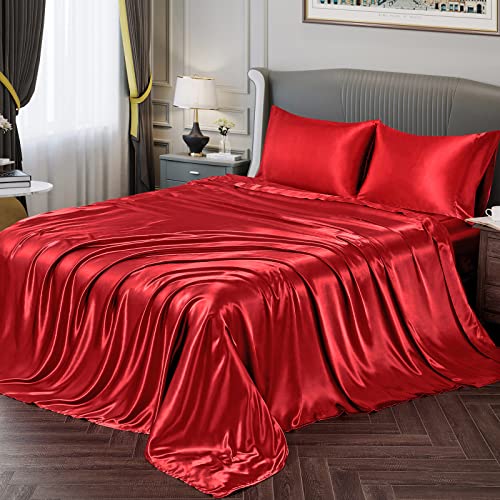 Vonty Satin Duvet Cover Set Fitted Sheet + Flat Sheet + 2 Pillowcases