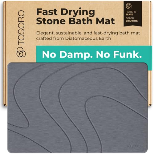 TOSORO - Stone Bath Mat, Diatomaceous Earth Non-Slip Stone Shower Mat - Quick Drying Absorbent Bath Stone Mat - Elegant & Modern Design, Easy to Clean (23.5 x 15 Graphite)
