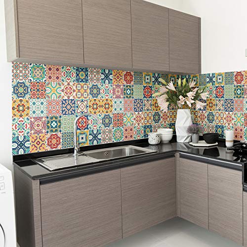 Ambiance Sticker Self-Adhesive Decorative Wall Decal Cement Tile for Bathroom and Kitchen Montanares- Pack of 24 Stickers of 15 x 15 cm